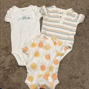 Baby Bodysuit Set - White, Striped, and Sun Print